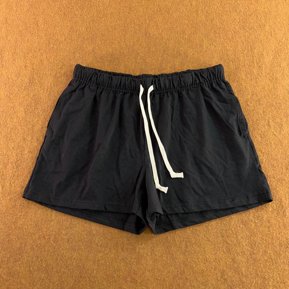 Hanes Womens Large Black Cotton Jersey Drawstring Casual Athletic Shorts New